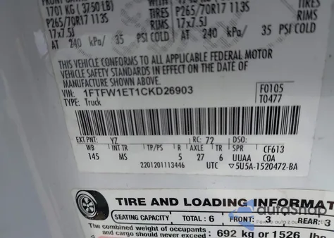 2012 Ford F-150 Xlt z USA, uszkodzony, nr VIN 1FTFW1ET1CKD26903